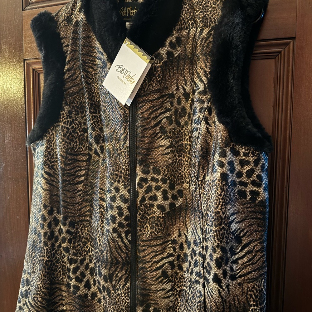 Bob Mackie Animal Print Faux Fur Vest